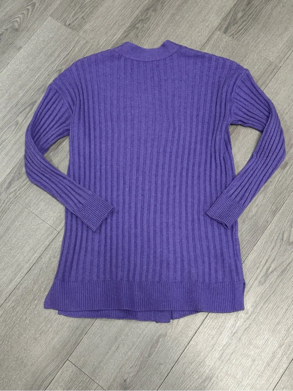 LOFT Violet Ribbed Button-Front Cardigan - Picture 8 of 10